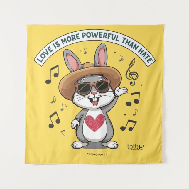 LOVE IS MORE POWERFUL THAN HATE BUNNY TAPESTRY WANDTEPPICH (Vorderseite)