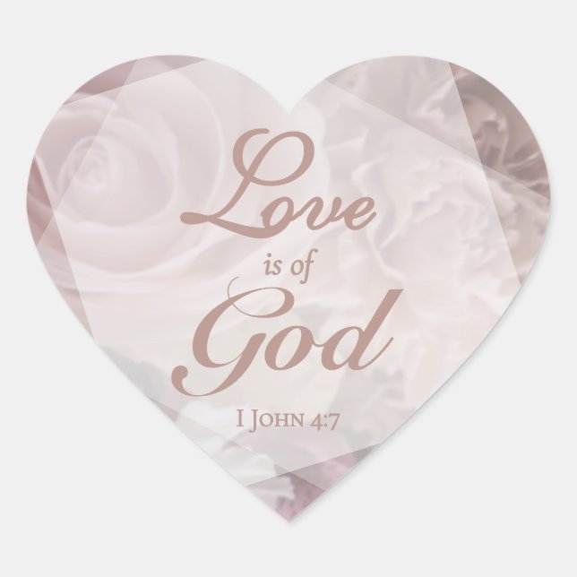 Love is of God Pale Pink Florals Herz-Aufkleber (Vorderseite)