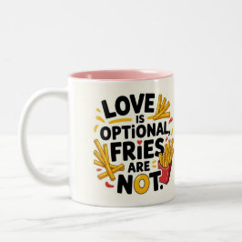 Love is optional, fries are not  zweifarbige tasse