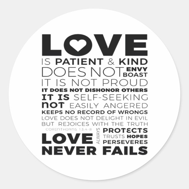 Love Is Patient And Kind Does Not Envy Boast Class Runder Aufkleber (Vorderseite)