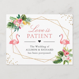 Love is Patient Tropical Flamingo Hochzeit neues D Postkarte