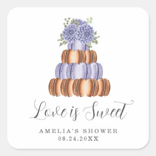 Love Is Sweet Brautparty-Macaron Quadratischer Aufkleber