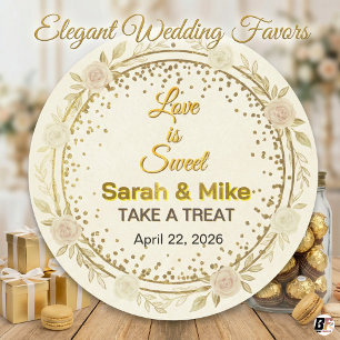 Love Is Sweet Gold Floral Hochzeitsgeschenk Runder Aufkleber