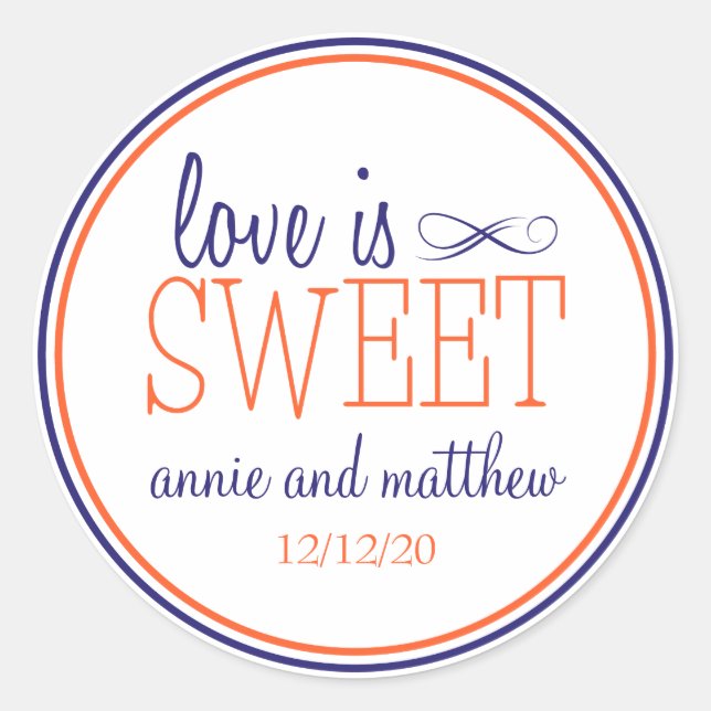 Love is Sweet Labels (Navy Blue / Orange) Runder Aufkleber (Vorderseite)