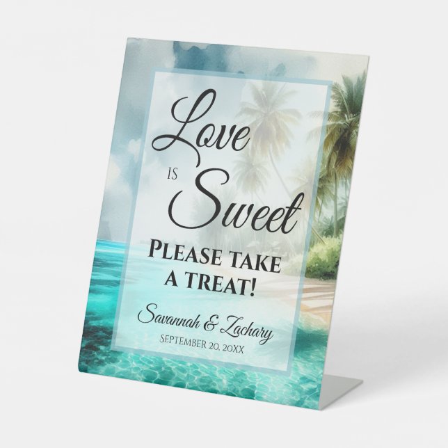 Love is Sweet Take a Treat Tropical Beach Wedding Sockelschild (Vorderseite)