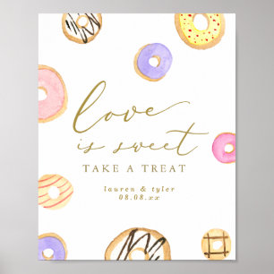 Love is Sweet Watercolor Donuts Personalized Sign Poster