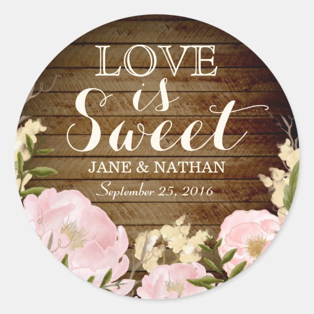 Love is Sweet Wood Look Mariage Sticker (Devant)