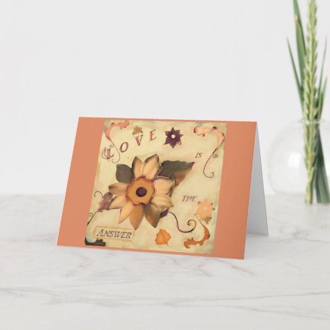 Love is the Answer Floral Art Quote Pink Karte (Vorderseite)