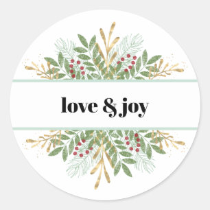 Love & Joy Holiday Wintergrün Weihnachten Runder Aufkleber