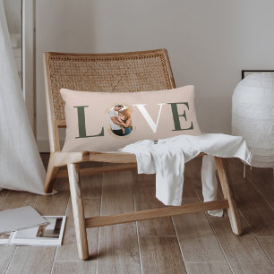 Love Joy Modern Type Geometric Family Photo Pink Lendenkissen