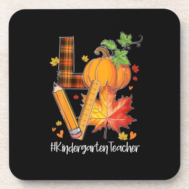 LOVE Kindergarten Teacher Fall Leaves Autumn Getränkeuntersetzer (Vorderseite)