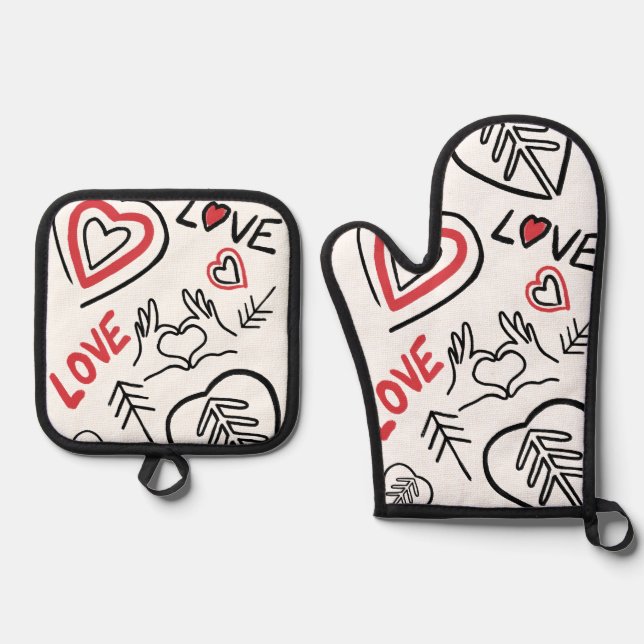 Love-Koch-Manöver Ofenhandschuh & Topflappen-Set (Vorderseite)