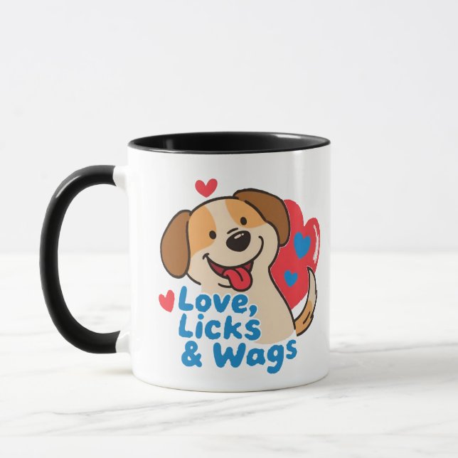 Love, Licks & Wags Happy Smiling Dog Lover Coffee  Tasse (Links)