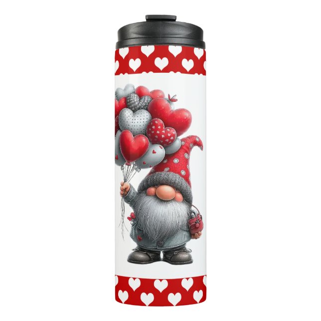 "Love Lifted High" Heart Balloon Gnome Thermosbecher (Vorderseite)