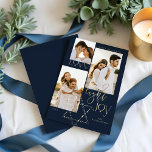 Love Light Joy Star David Hanukkah Foto Collage Feiertagskarte<br><div class="desc">Elegant Hanukkah drei Foto von Leime card featuring an elegant typography design "Love Joy Light" in Gold. Sparkling gold stars create the star of David. Artwork by Moodthology Papery.</div>