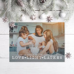 Love Light Latkes Hanukkah Photo Feiertagskarte<br><div class="desc">Love Light Latkes in retro serif type over full bleed photo; also available in real foil</div>