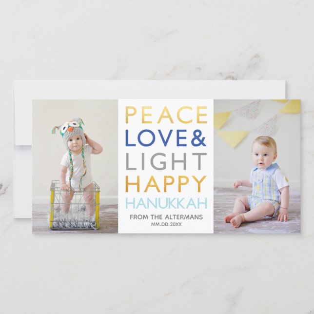 Love & Light Typography Hanoukka Carte photo (Devant)