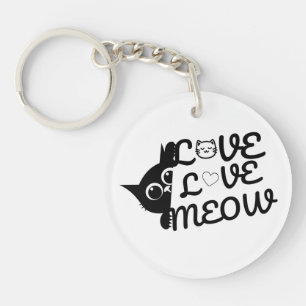 Love Love Meow Mignon Porte-Clé Amoureux de Chat –