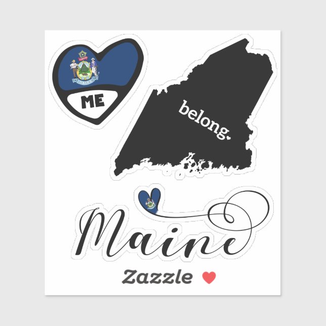 Love Maine, 3 Designs, Die Cut Stickers (Feuille)
