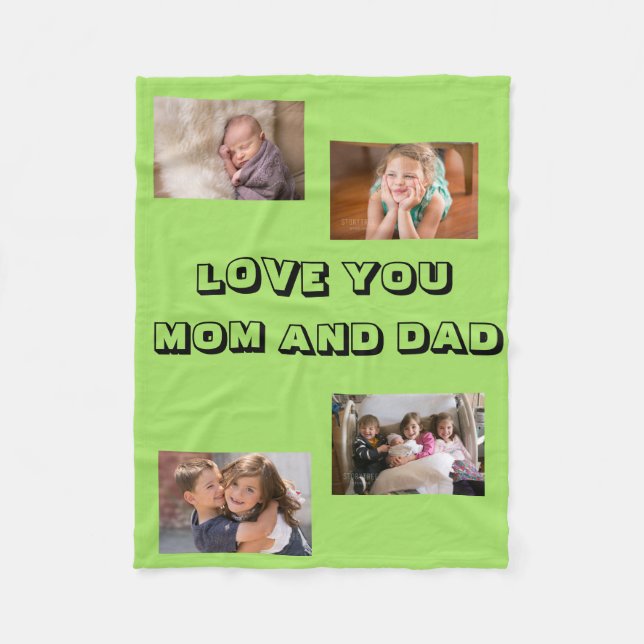 Love Mama Vater 4 Fotos Sans Serif Schriftart Fleecedecke (Vorderseite)