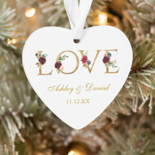 Love Mariages Noms Date Bourgogne Floral Gold