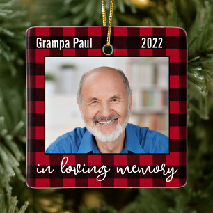 Love Memory Christmas Keepake Red Kariert 2 Foto Keramikornament