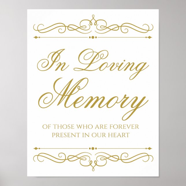 Love Memory Wedding Sign Gold Swirl Kalligraphie Poster (Vorne)