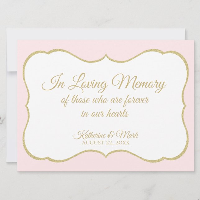 Love Memory Wedding Sign Gold und Rosa Sign Ankündigung (Vorderseite)