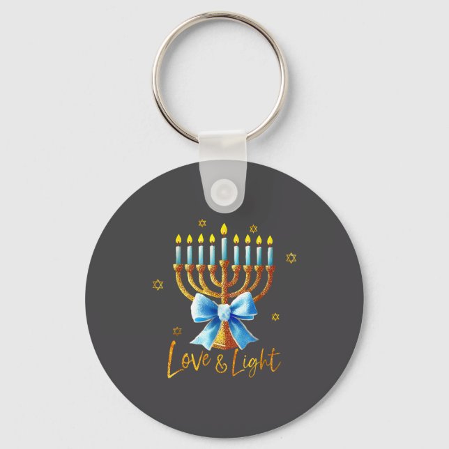 Love Menorah Chanukah Light Hanukkah Blue Coquette Schlüsselanhänger (Vorderseite)