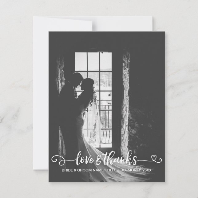 Love & Merci Typographie Mariage Black White Photo (Devant)