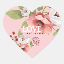Love Message with Pink Flowers Custom Herz-Aufkleber