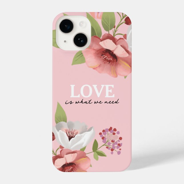 Love Message with Pink Flowers Custom iPhone 14 Hülle (Rückseite)