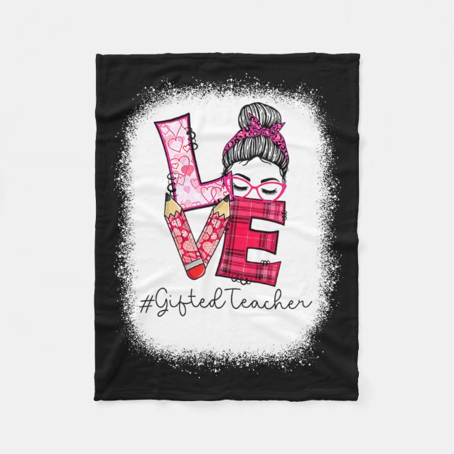 Love Messy Bun Ed Teacher Valentines Day Matching  Fleecedecke (Vorderseite)