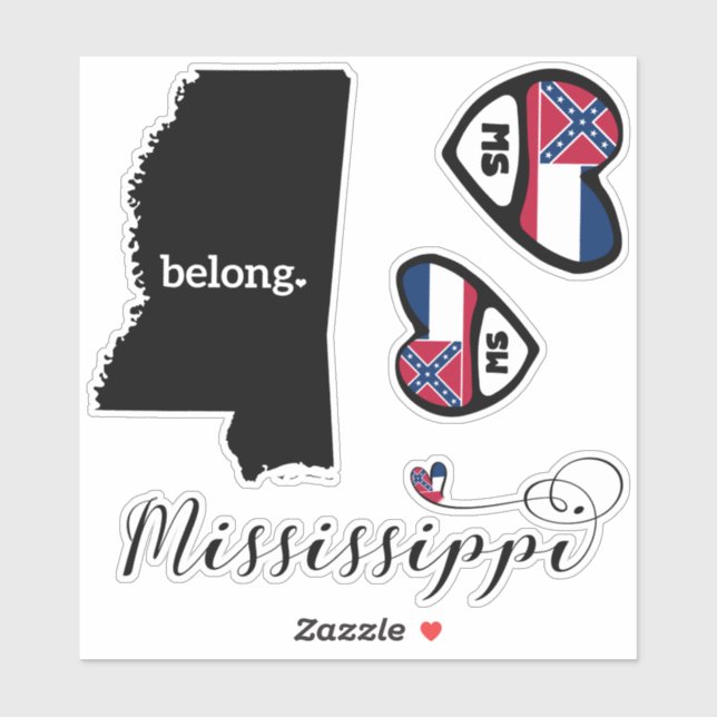 Love Mississippi, 3 Designs, Die Cut Stickers (Feuille)