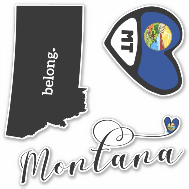Love Montana, 3 Designs, Die Cut Stickers (Devant)