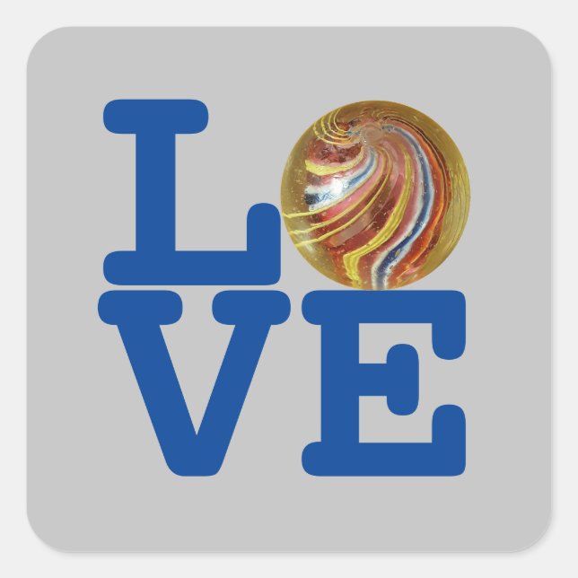 LOVE Murmeln Quadratischer Aufkleber (Vorderseite)