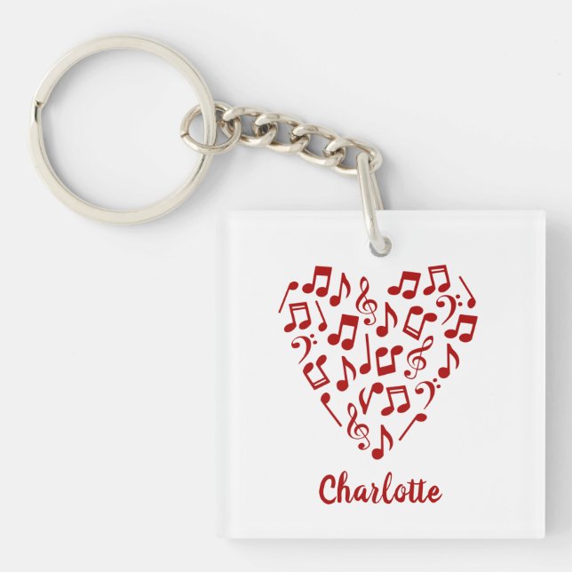 Love Music Heart of Red Music Notes avec nom (Devant)