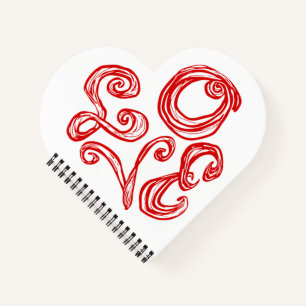 LOVE Musik Herz Stoff Schrift Rot Buchstaben Notizbuch