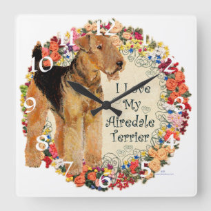 Love My Airedale Quadratische Wanduhr
