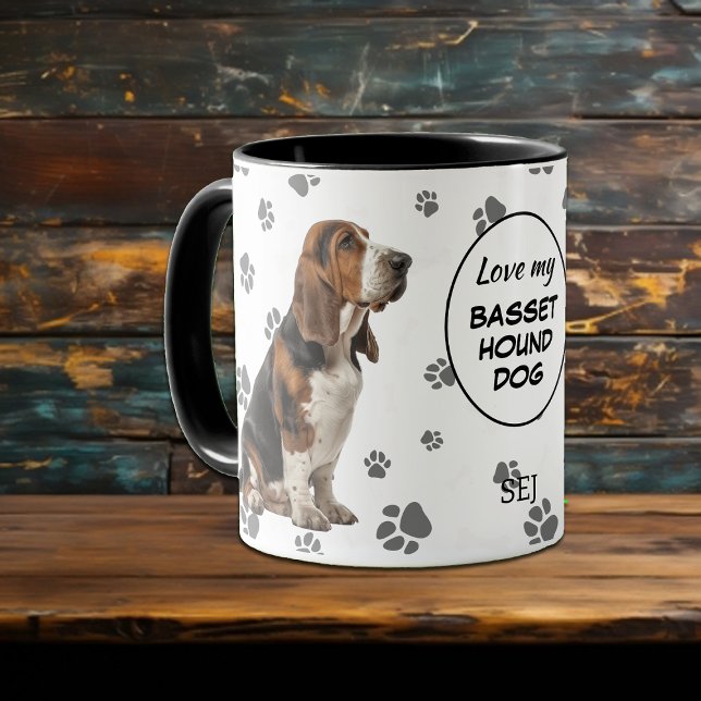 Love My Basset Hound Dog Pawprint Pattern Tasse (Von Creator hochgeladen)