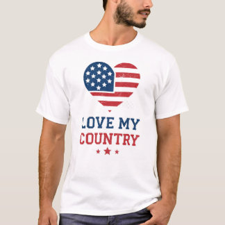 Love My Country Patriotic Heart USA Flag Vintage T-Shirt