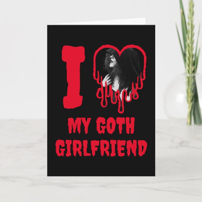 Love My Goth Girlfriend Red Heart Photo Valentines Karte (Vorderseite)
