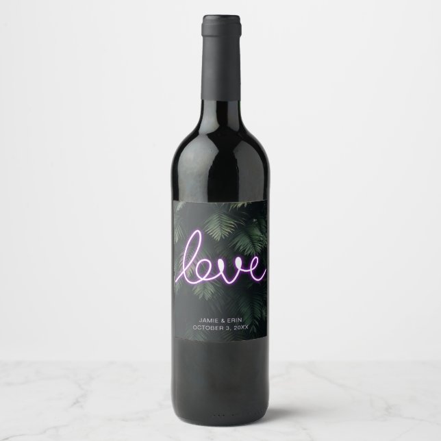 Love Neon Tropical Pink & Green Vine Étiquette (Devant)