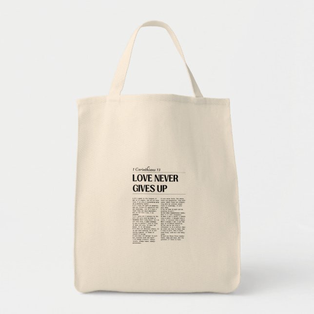 Love Never Gives Up Grocery Bag Tragetasche (Vorne)