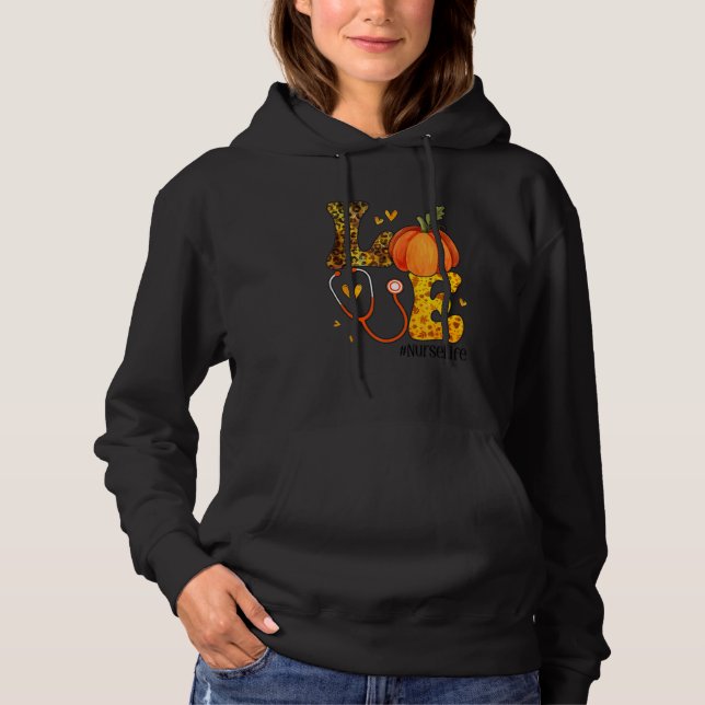 Love Nurse Life Fall Nurse Leopard Plaid Thanksgiv Hoodie (Vorderseite)