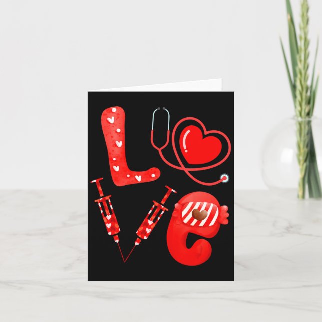 Love Nurse Stethoscope Syringe Happy Valentines D  Karte (Vorderseite)