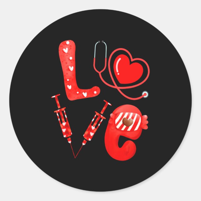 Love Nurse Stethoscope Syringe Happy Valentines D  Runder Aufkleber (Vorderseite)