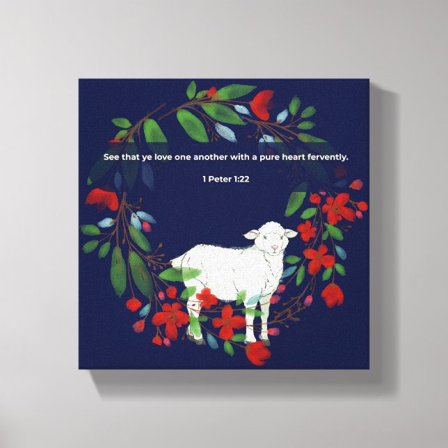 Love One Another | Lamb & Floral Canvas Print Leinwanddruck (Vorderseite)