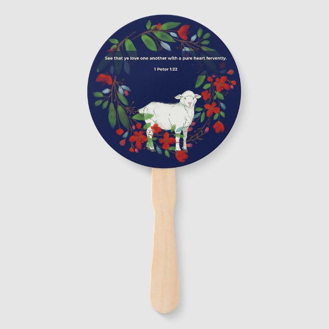 Love One Another | Lamb & Floral Hand Fans Fächer (Vorderseite)