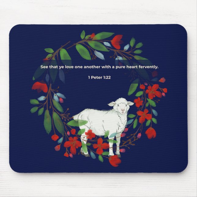 Love One Another | Lamb & Floral Mousepad (Vorne)